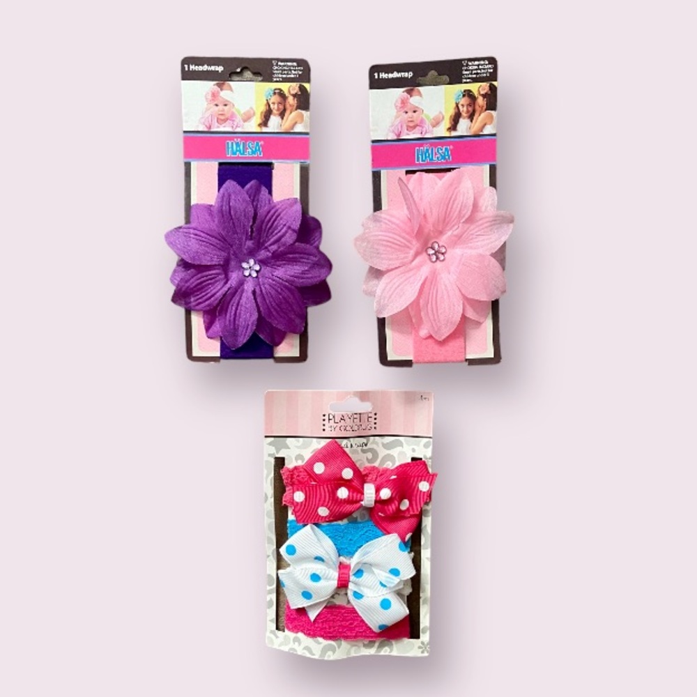 Playette by Goldbug & Halsa Bow and Flower Head Wraps - Set of 6